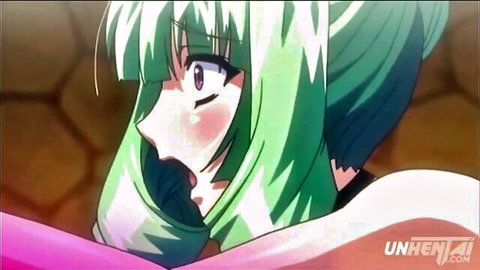 Busty green-haired anime teen in intense oral creampie scene