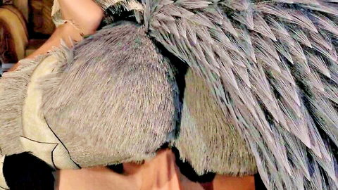Hand spanking thick gray furry donkey ass with feathers in 3D fantasy scene