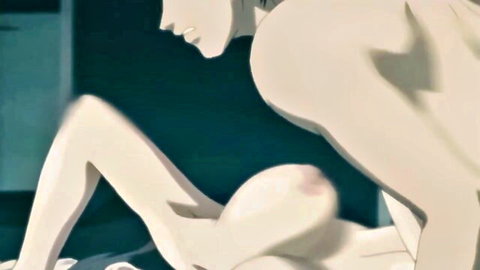 Hentai animated scene of busty anime girl in doggy style double penetration