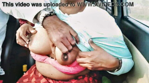 Silk exposed big tits groped by Indian BF in kinky car foreplay