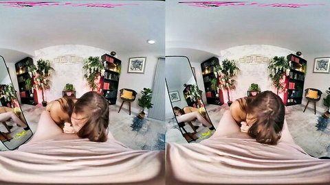 Brunette teen spreads wet pussy and big tits in POV VR hotel room