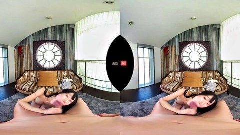 Asian woman in VR solo nude pose, lying on side with curves exposed