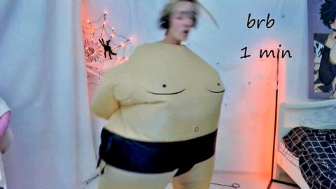 2B in sexy inflatable sumo costume with fake big tits, brb moment