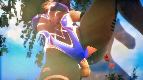 Genshin Mona in sexy witch outfit spreads legs, striking with lightning energy