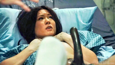 Lulu Chu surprised in hospital bed with large black dildo insertion