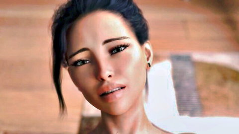 Close-up of seductive animated Asian MILF with intense gaze and glossy lips