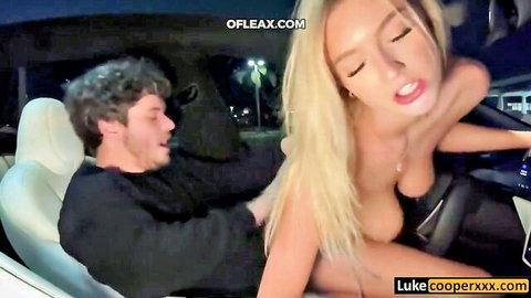 Blonde Cassandra topless car sex with guy grabbing tits