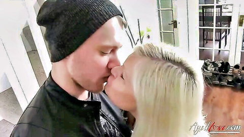 Busty mature Lacey Starr kissing lover passionately