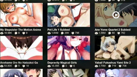 Hentai thumbnails grid of busty anime stepsisters exposing huge tits pussies in explicit sex scenes.
