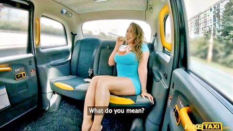 La Paisita Oficial big tits Latina in short blue dress, FakeTaxi POV scene