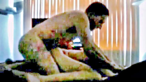 Muscular bearded man roughly fucking partner doggy style