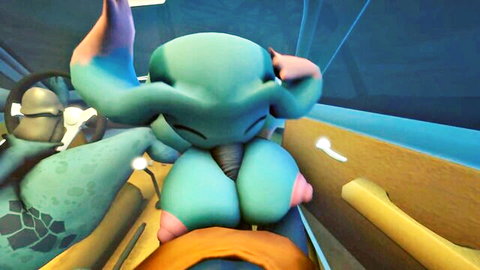 Anthro green elephant girl straddling in car POV, Pokémon x Night in the Woods parody