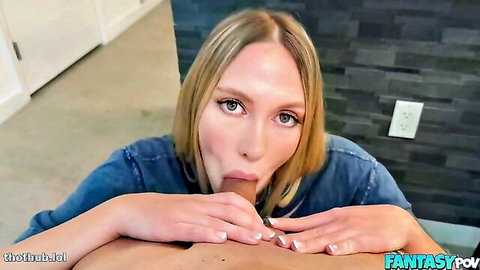 Khloe Kapri blonde babe giving intense POV blowjob in blue top