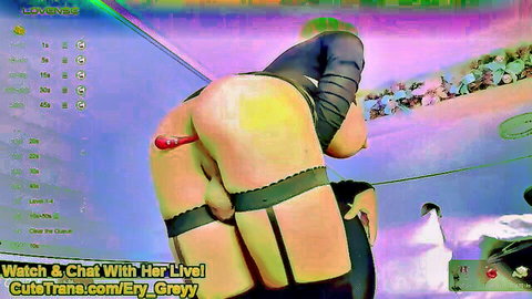 Amateur teen tranny in black lingerie stroking sheshaft on webcam
