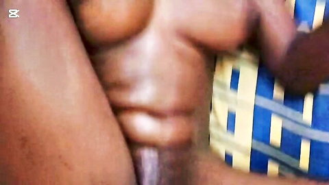 Close-up of black man's erect penis in hot teen sex scene