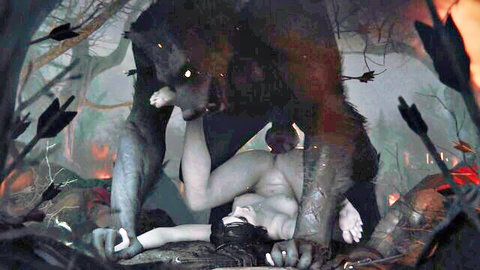 Serana dominated by massive werewolf in intense monster sex scene