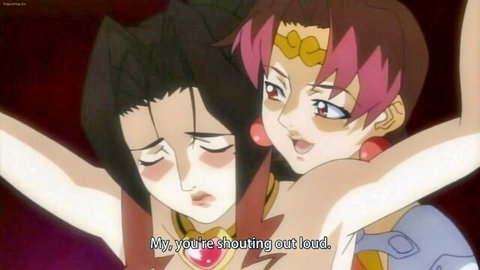 Angel Blade embracing tearful partner in emotional hentai scene
