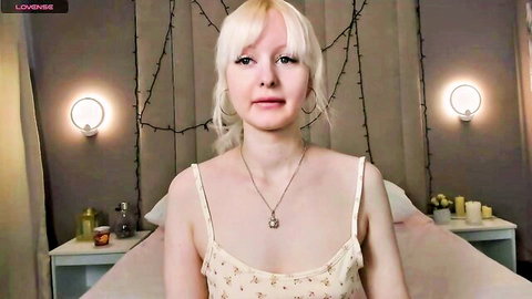 Adelesilver young blonde teen petite camgirl in slip dress