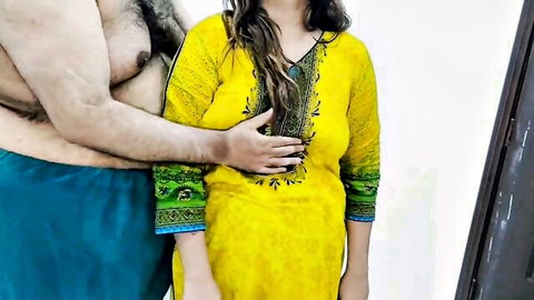 Desi couple embrace preview: woman in yellow salwar kameez for doggy style and missionary sex