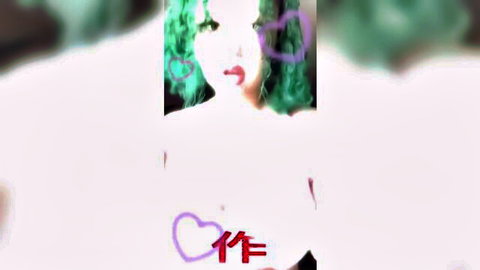 Vanilla Faith e-girl with green hair, seductive pose, topless tease