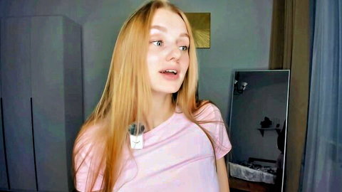 Shy young blonde islacrimson in pink top on Chaturbate cam