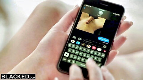 Blonde nympho receives BBC dick pic on phone, prowling for interracial hookup