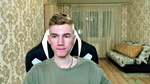 Charming guy in green hoodie, young blonde for gay SPH edging deepthroat