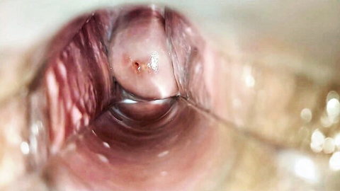 Close-up creampie in pink shaved pussy with throbbing semen inside