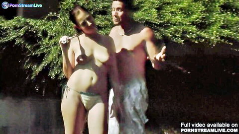 Antonia Sainz in tiny bikini teasing outdoors with Damaris X partner
