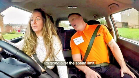Blonde passenger with big tits rides with tattooed taxi driver Gary speeding over the limit