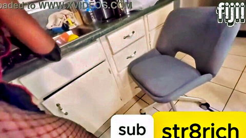 Ebony teen Fijii big ass fucked in kitchen rear view POV