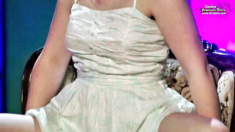 Diana Atanasova in sexy white dress on nude TV show