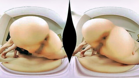 Alluring Asian beauty in seductive VR nude pose, ass up view