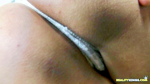 Rita Peach wet pussy exposed with thong pulled aside
