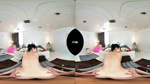 Charming Asian teen seductress nude rear view in hot VR video