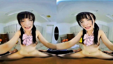 Stunning Asian teen schoolgirl nude VR pose legs spread