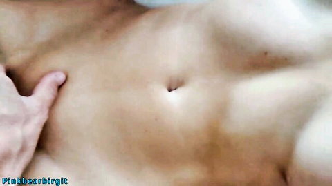 Man's hand fingering nude babe's smooth shaved pussy closeup amateur homemade