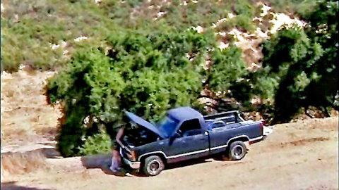 Hot brunette coed outdoors by truck teasing hardcore fuck