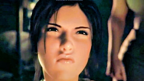 3D CGI brunette babe pouting plump lips seductively closeup