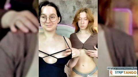 Jitoon_Exe and redhead coed coquettish topless tease at stripTango
