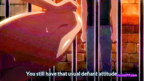 Blonde hentai girl with big tits shows defiant attitude in prison cell