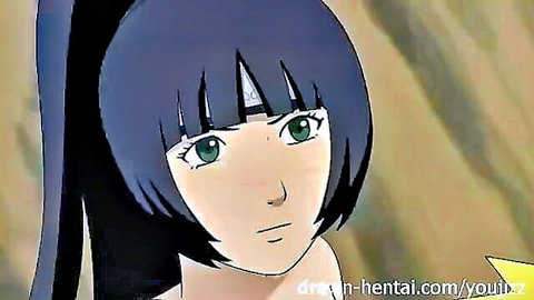 Sexy hentai brunette with purple ponytail and green eyes seductive closeup portrait