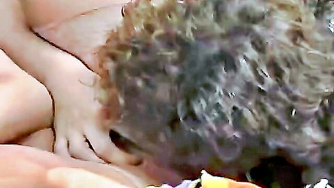 Vintage French threesome: curly-haired woman nude in explicit group sex