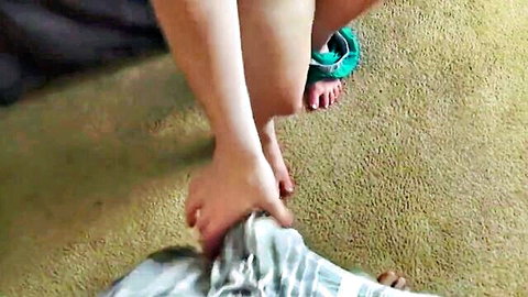 Bonnie Grey bare feet and green socks foot fetish close-up