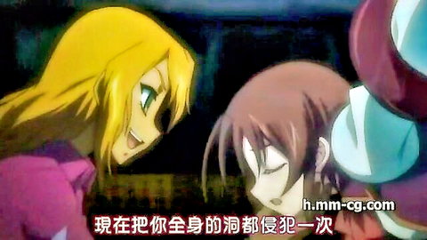 Naughty hentai blonde and brunette anime girls in close interaction