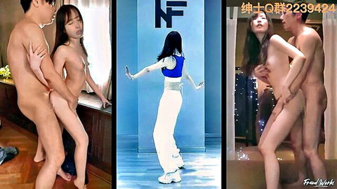 Nude Asian couple in standing sex and embracing poses in bouncy PMV