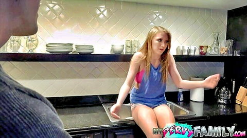 Blonde teen Melody Marks teases step-bro in pink tank top and shorts