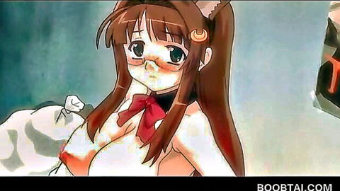 Busty anime catgirl with huge tits and cat ears smiling seductively