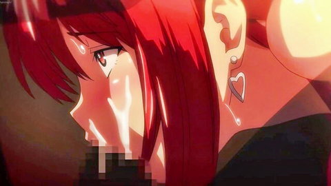 Anime tsundere redhead with tears and heart earrings in emotional close-up