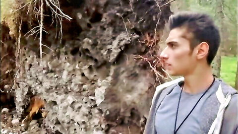 Young Latino twink in forest, profile view for gay porn adventure